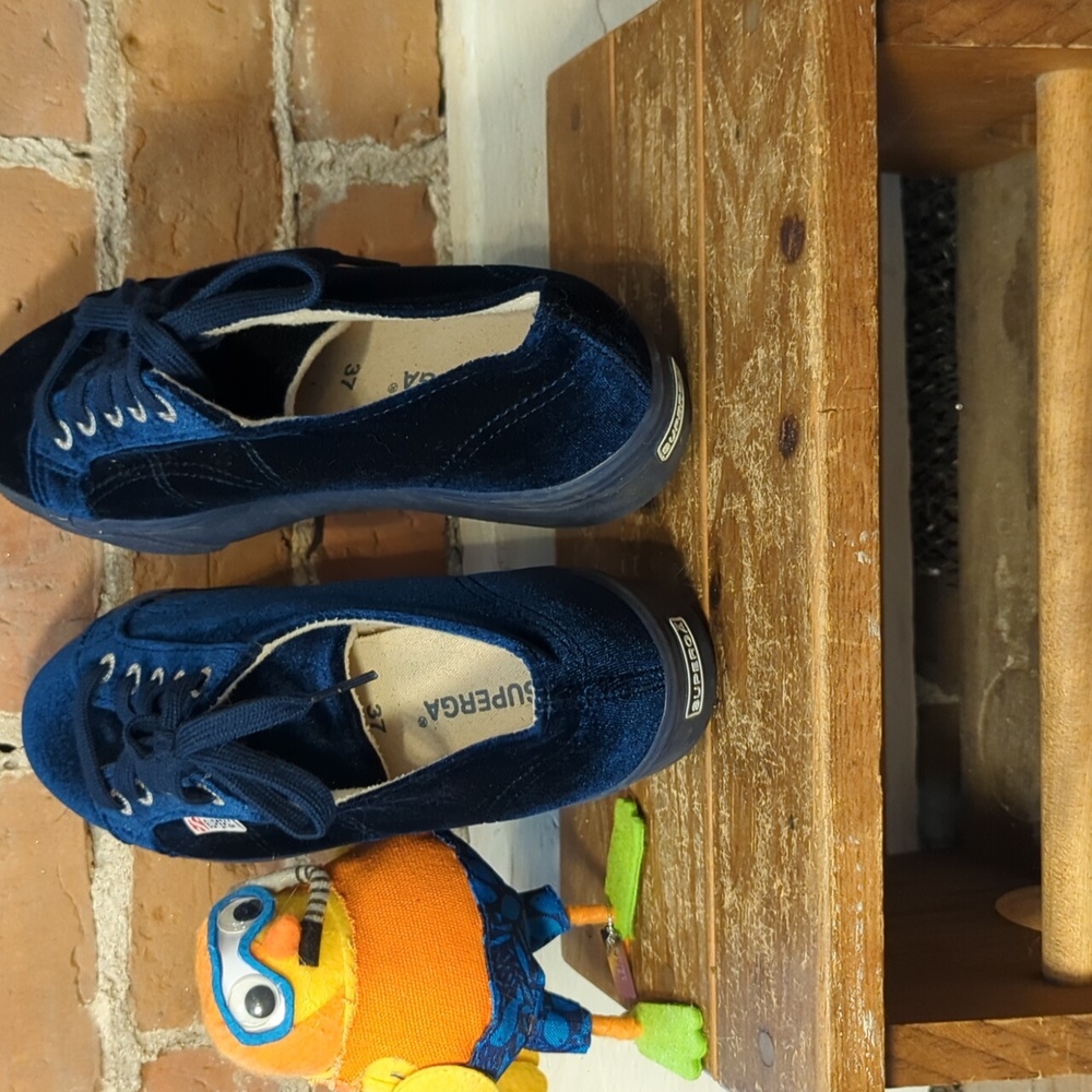 Superga Women's Blue Velvet Platform Sneakers - Picture 5 of 6